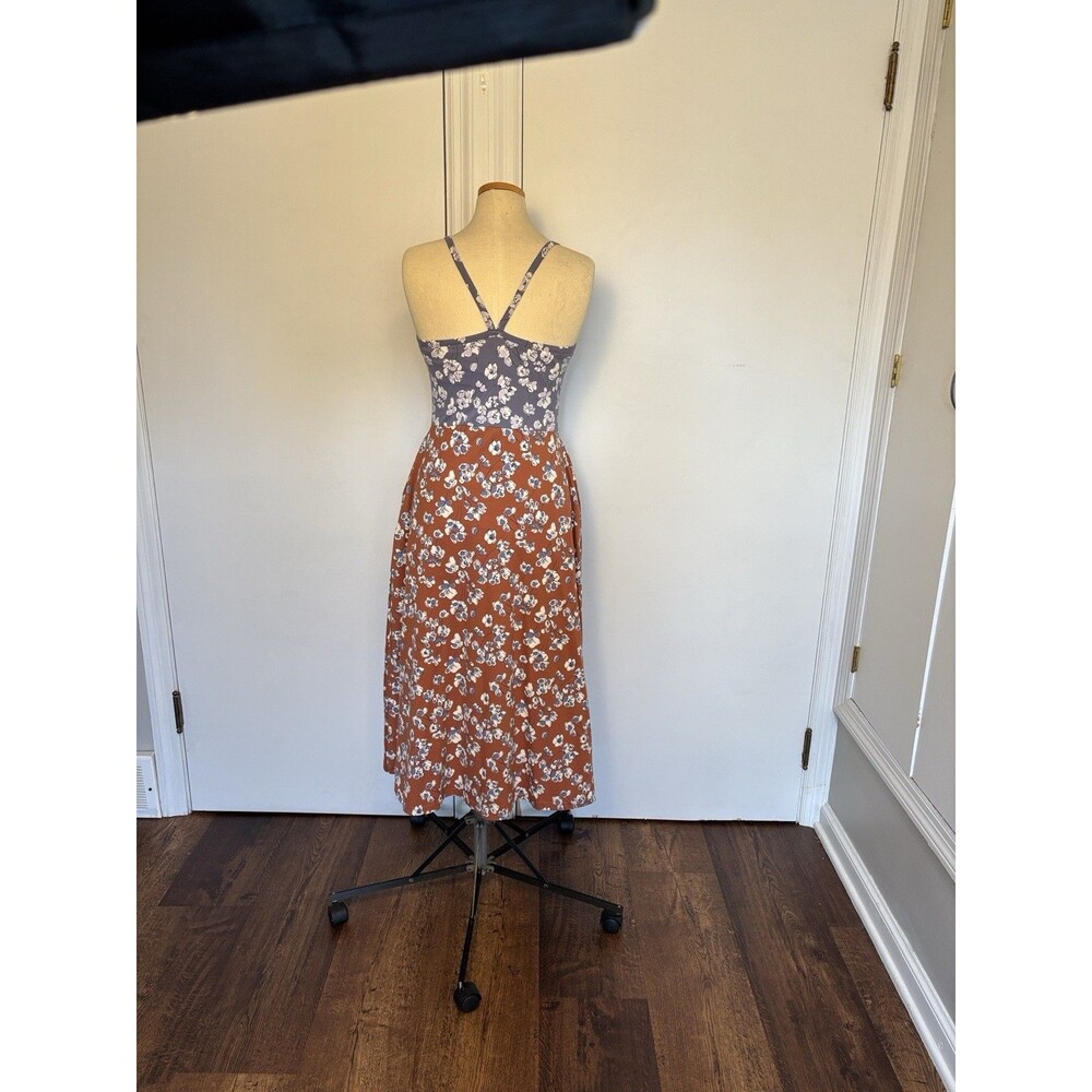 Pact Womens Medium Navy Blue Floral Organic Cotton Maxi Dress Pockets - Picture 9 of 9